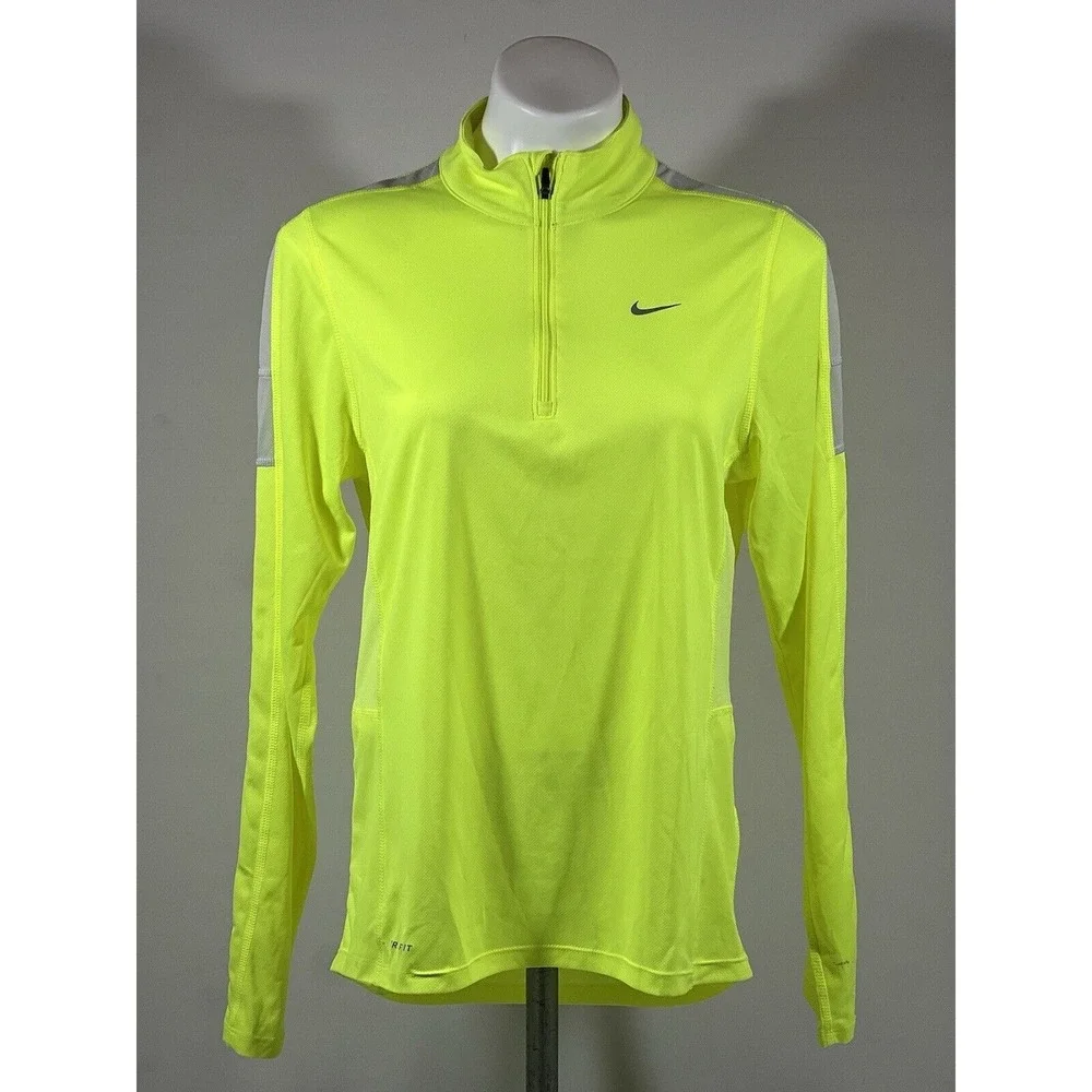 Nike Dri Fit Running Pullover Mens‎ Small Neon Green Quarter Zip Athletic